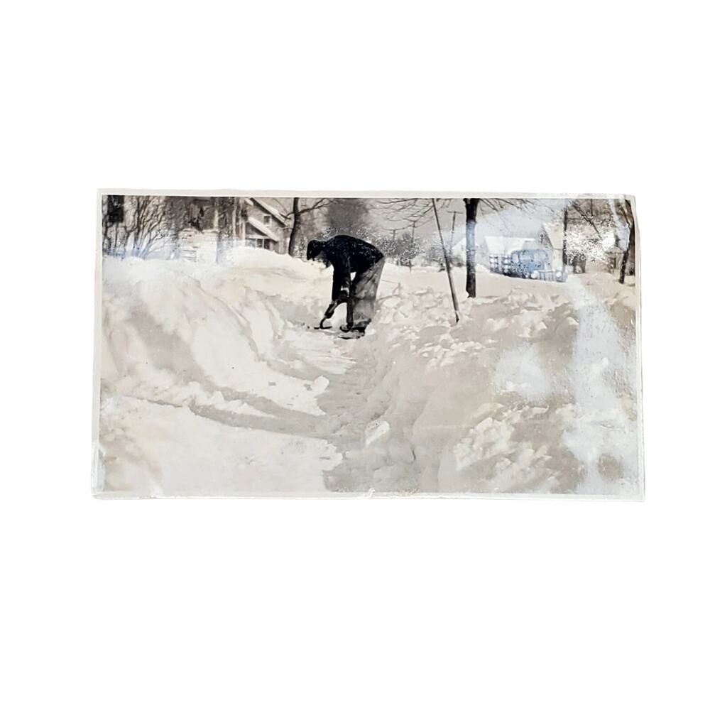 Vtg Man Shoveling Snow Original Monochrome Photography Found Snapshot